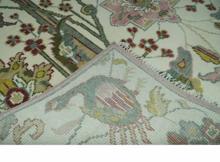 8x10 Peacock Garden Ivory and Green Bird Hand Knotted Wool Area Rug - The Rug Decor