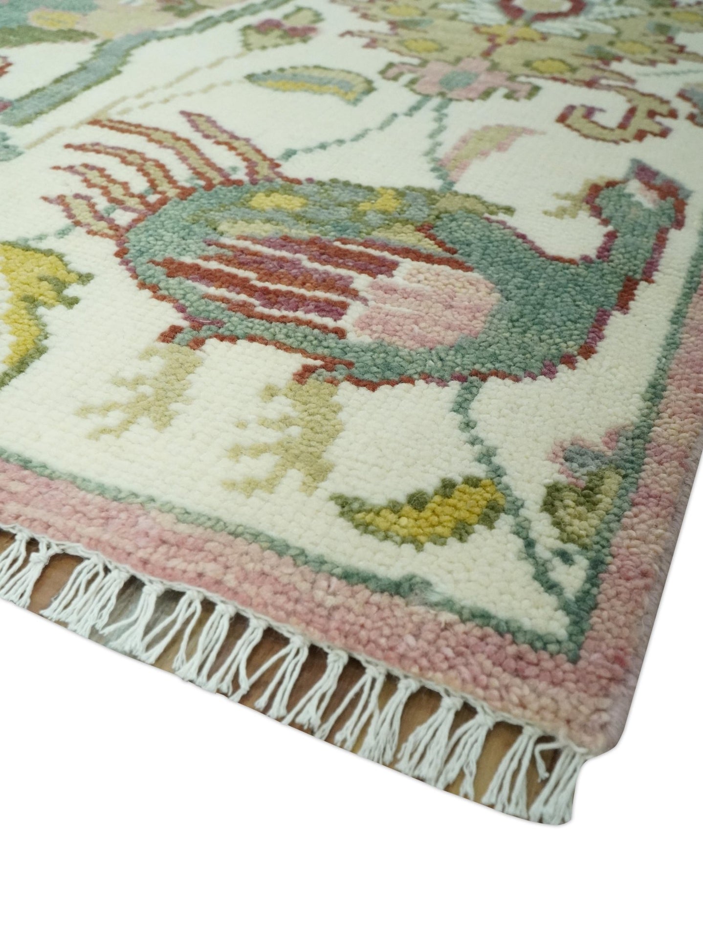 8x10 Peacock Garden Ivory and Green Bird Hand Knotted Wool Area Rug - The Rug Decor