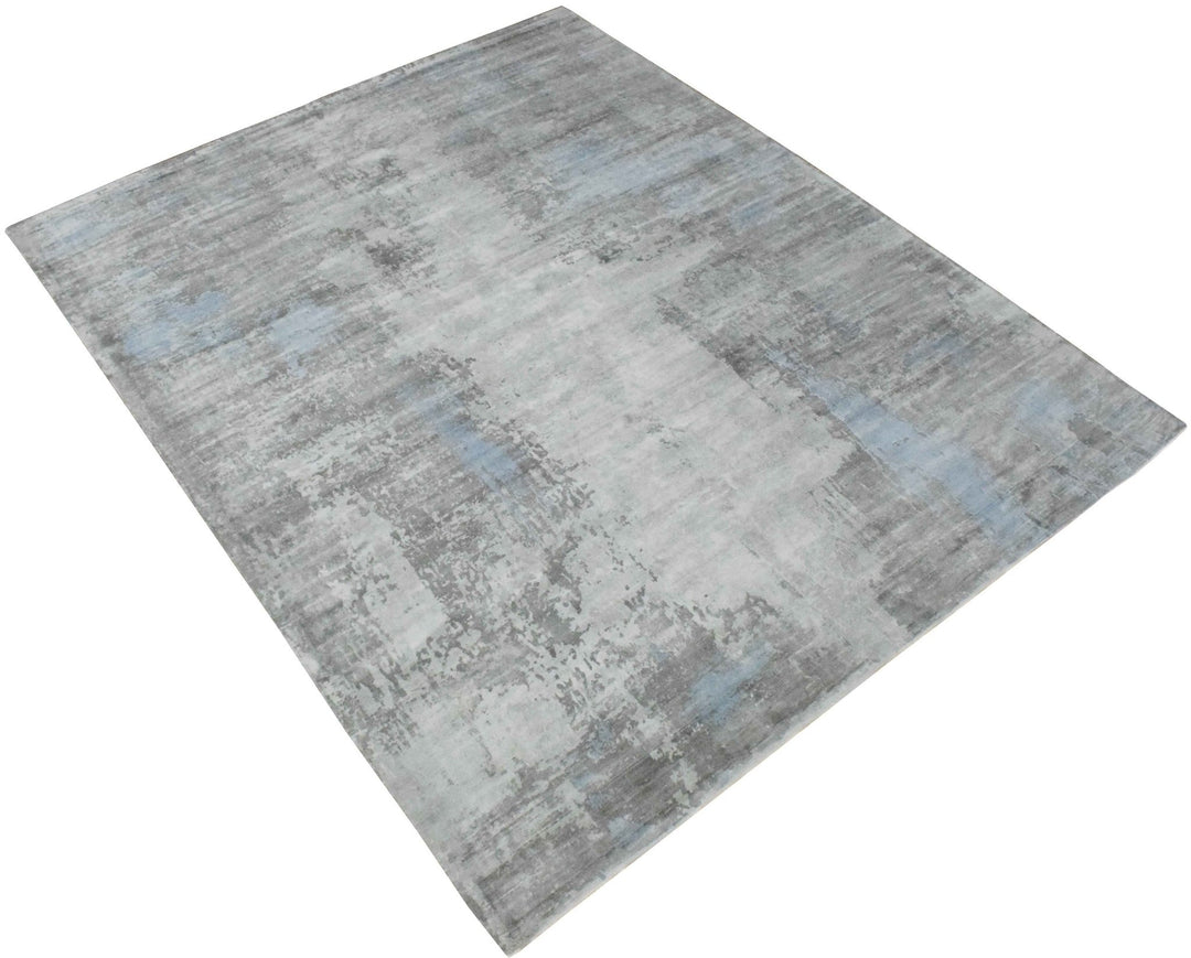 Ready to Ship Gray And Silver Modern Abstract Hand Loom 8x10 Viscose Rug