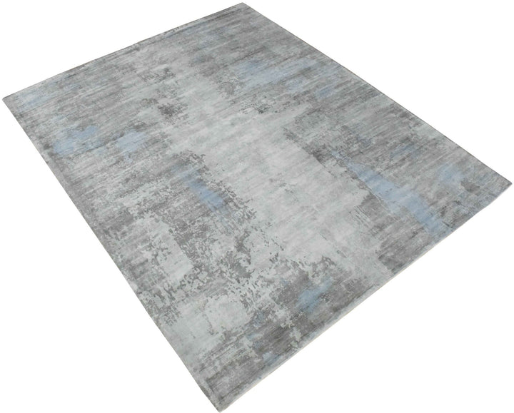 Ready to Ship Gray And Silver Modern Abstract Hand Loom 8x10 Viscose Rug