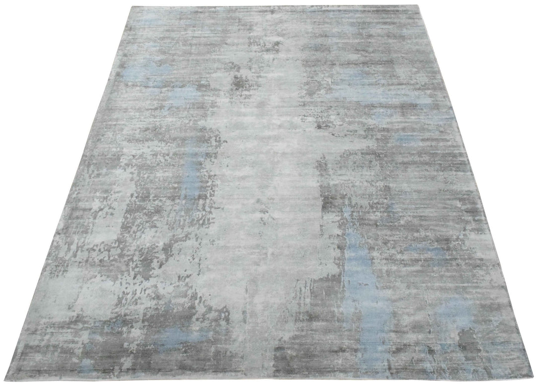 Ready to Ship Gray And Silver Modern Abstract Hand Loom 8x10 Viscose Rug