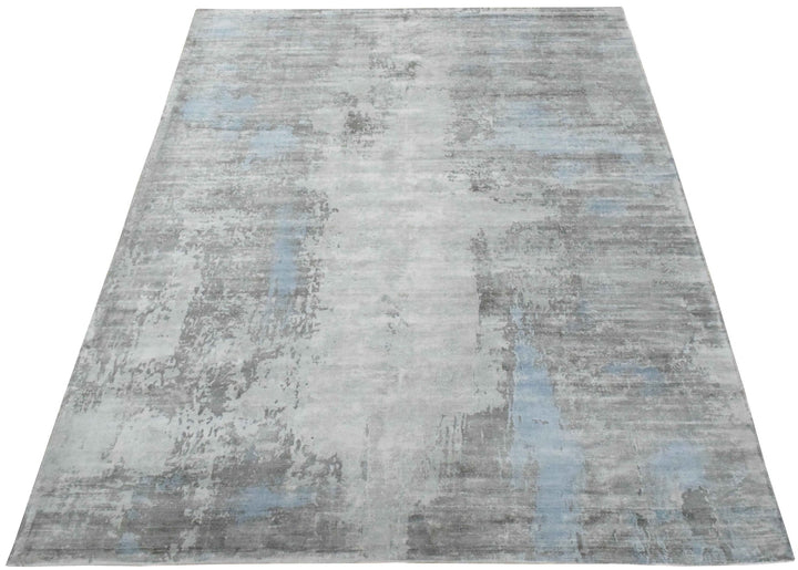 Ready to Ship Gray And Silver Modern Abstract Hand Loom 8x10 Viscose Rug