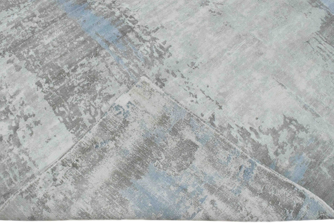 Ready to Ship Gray And Silver Modern Abstract Hand Loom 8x10 Viscose Rug