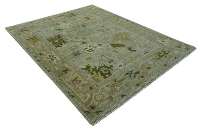 8x10 Silver and Green Hand Knotted Traditional Oushak wool area rug - The Rug Decor