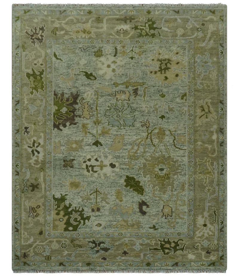 8x10 Silver and Green Hand Knotted Traditional Oushak wool area rug - The Rug Decor