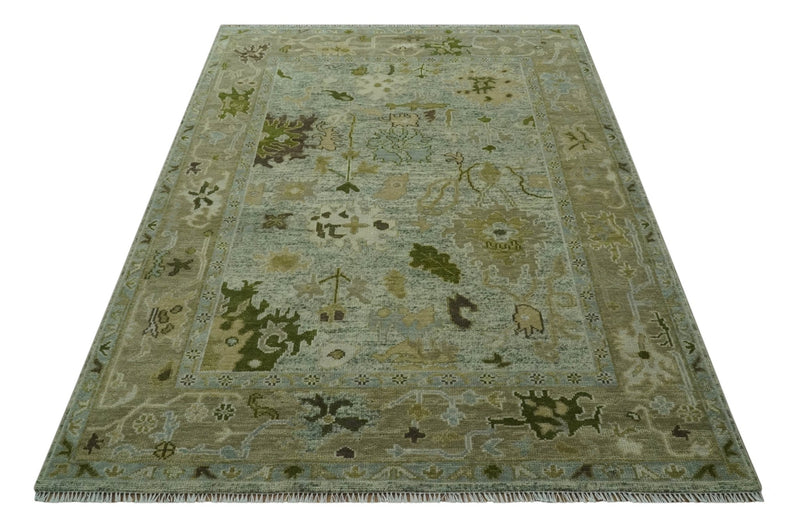 8x10 Silver and Green Hand Knotted Traditional Oushak wool area rug - The Rug Decor