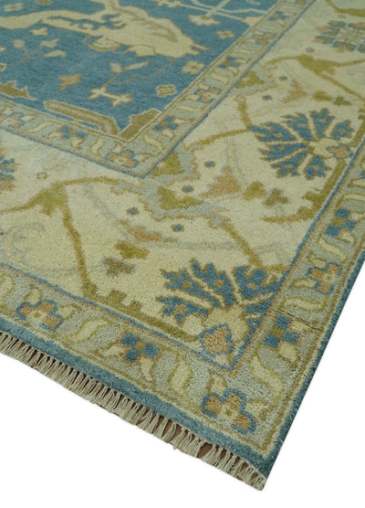 8x10 Teal, Olive and Beige Hand Knotted Traditional Oriental Oushak wool area rug - The Rug Decor