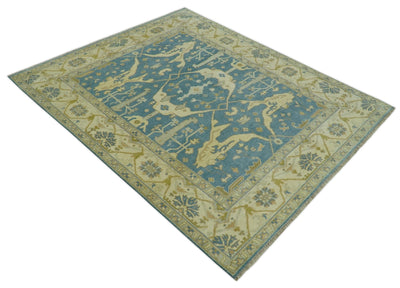 8x10 Teal, Olive and Beige Hand Knotted Traditional Oriental Oushak wool area rug - The Rug Decor