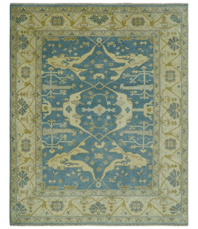 8x10 Teal, Olive and Beige Hand Knotted Traditional Oriental Oushak wool area rug - The Rug Decor