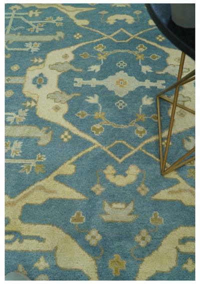 8x10 Teal, Olive and Beige Hand Knotted Traditional Oriental Oushak wool area rug - The Rug Decor