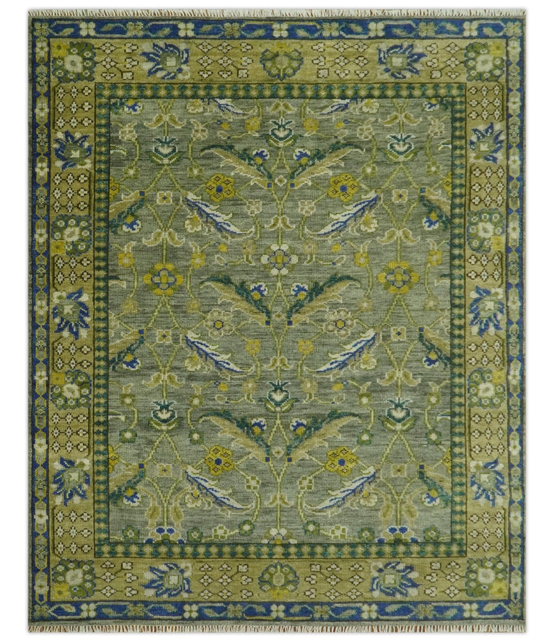 8x10 Traditional Floral Green and Blue Hand Knotted wool area rug - The Rug Decor