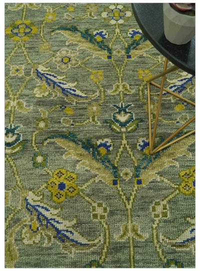 8x10 Traditional Floral Green and Blue Hand Knotted wool area rug - The Rug Decor