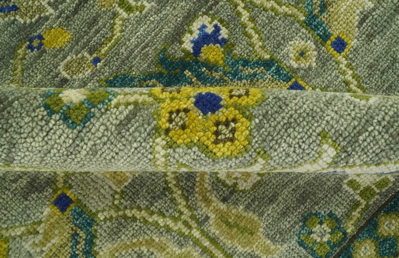 8x10 Traditional Floral Green and Blue Hand Knotted wool area rug - The Rug Decor