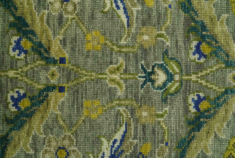 8x10 Traditional Floral Green and Blue Hand Knotted wool area rug - The Rug Decor