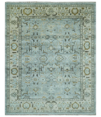 8x10 Traditional Hand Knotted Gray and Ivory Hand Knotted wool area Rug - The Rug Decor