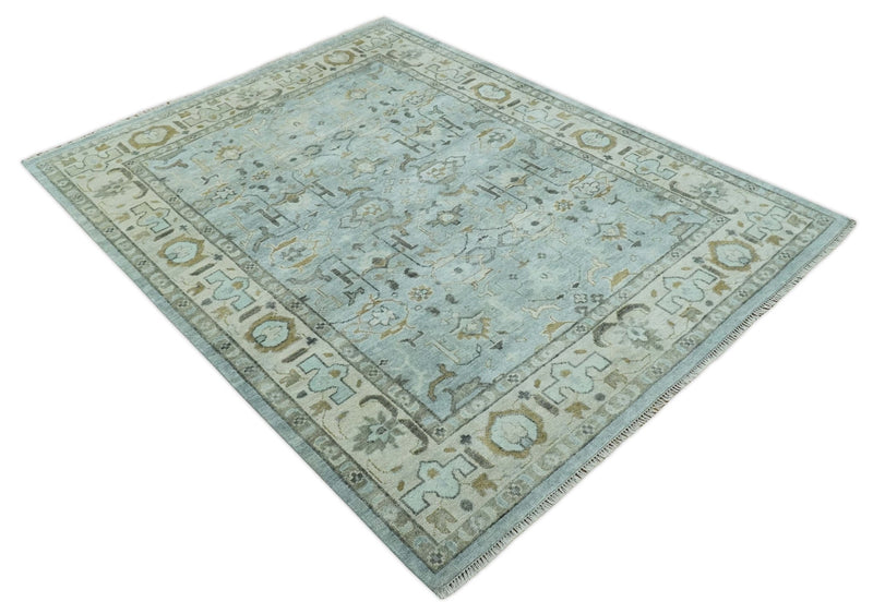 8x10 Traditional Hand Knotted Gray and Ivory Hand Knotted wool area Rug - The Rug Decor