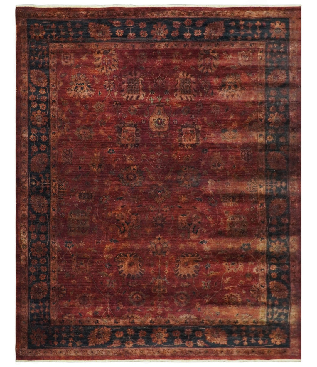 8x10 Traditional Overdyed Red And Black Hand Knotted Wool Area Rug - The Rug Decor