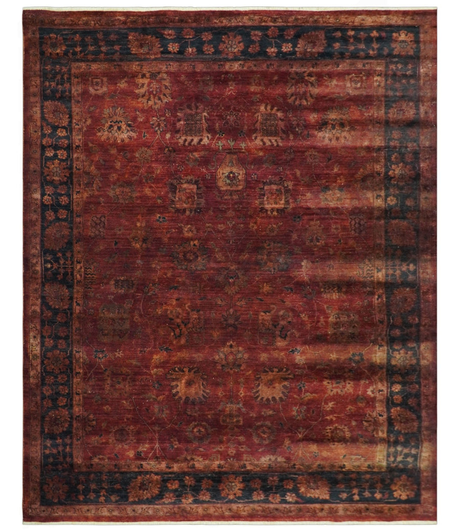 8x10 Traditional Overdyed Red And Black Hand Knotted Wool Area Rug - The Rug Decor