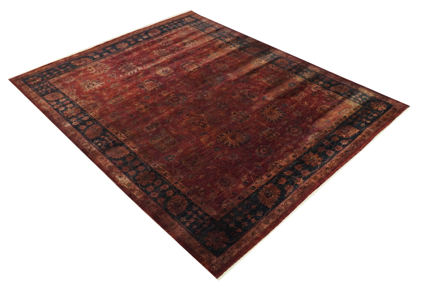 8x10 Traditional Overdyed Red And Black Hand Knotted Wool Area Rug - The Rug Decor