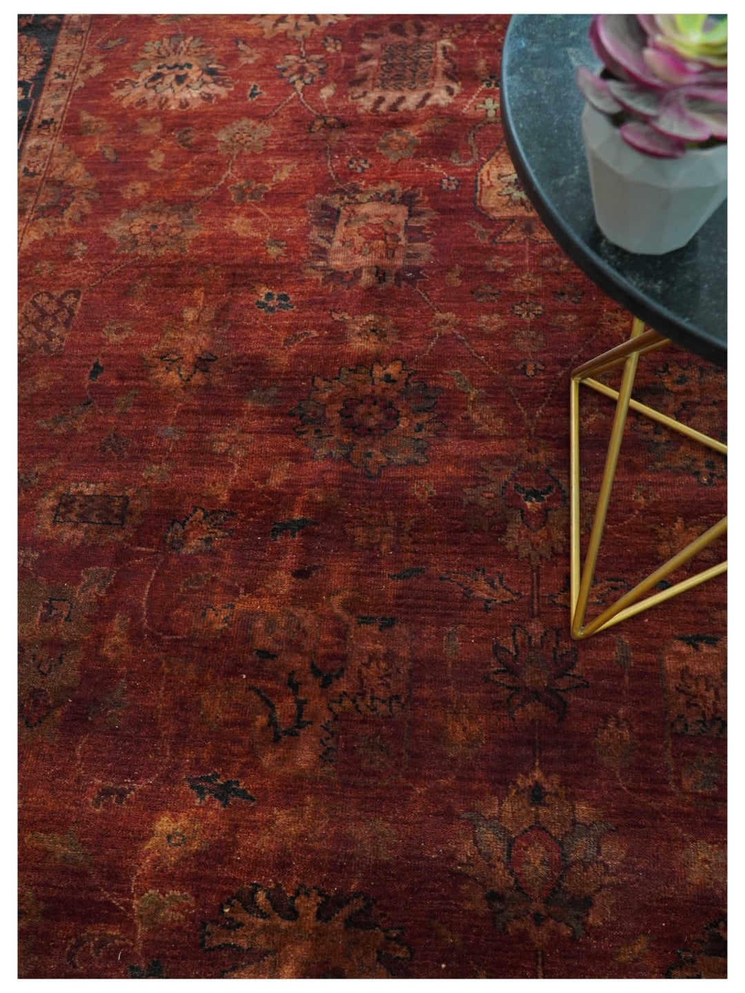 8x10 Traditional Overdyed Red And Black Hand Knotted Wool Area Rug - The Rug Decor