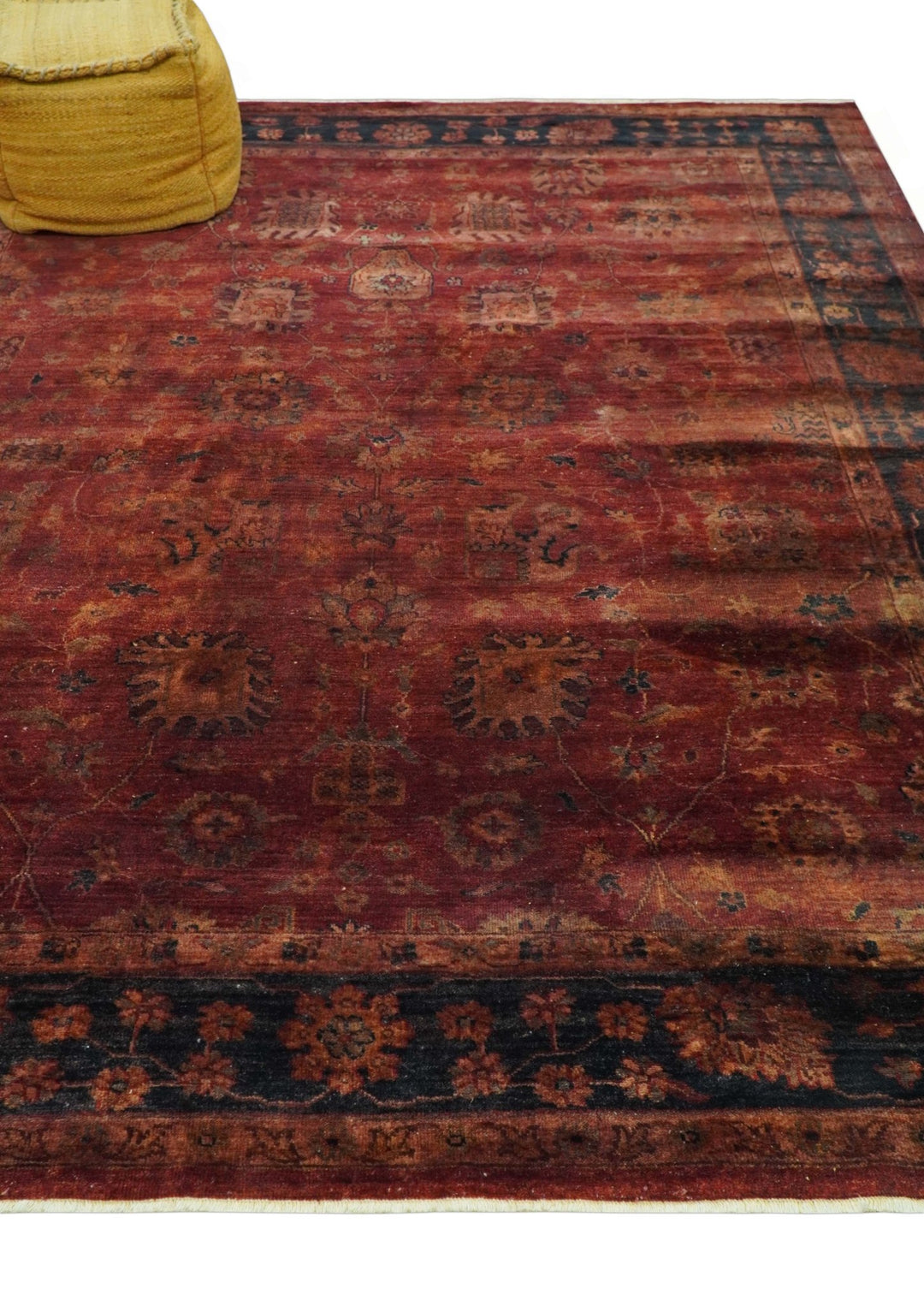 8x10 Traditional Overdyed Red And Black Hand Knotted Wool Area Rug - The Rug Decor