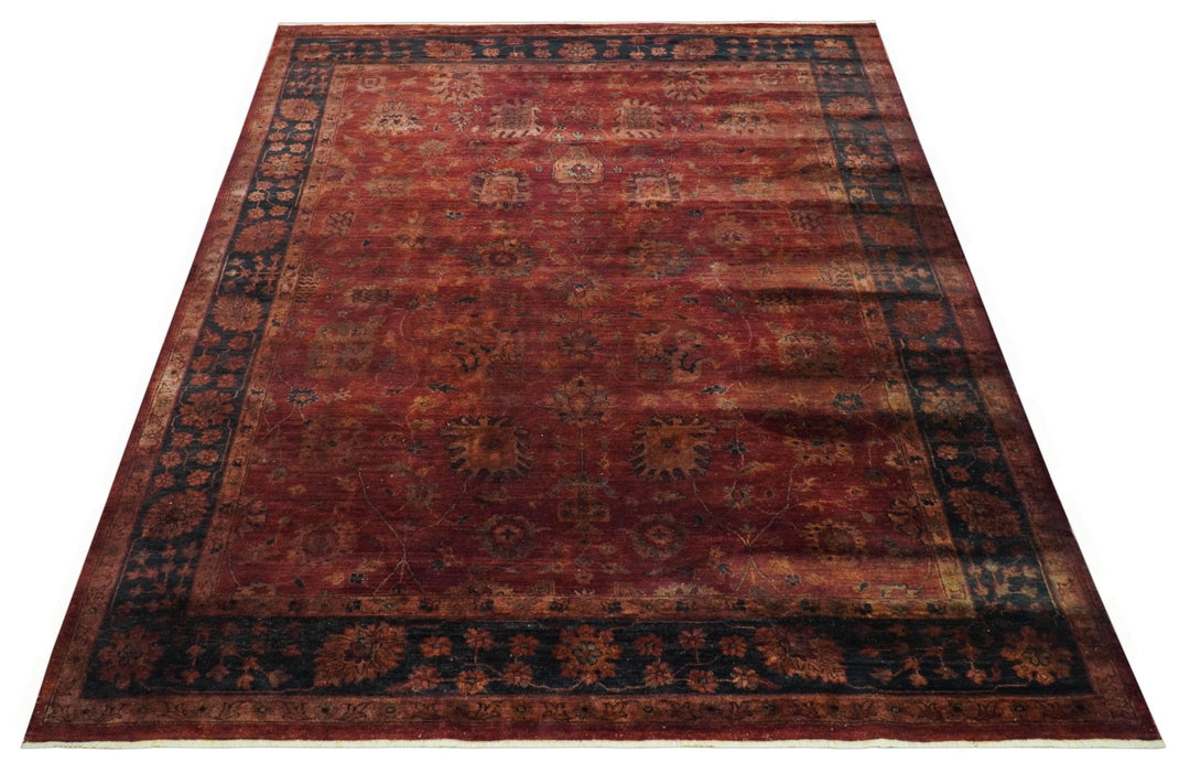 8x10 Traditional Overdyed Red And Black Hand Knotted Wool Area Rug - The Rug Decor