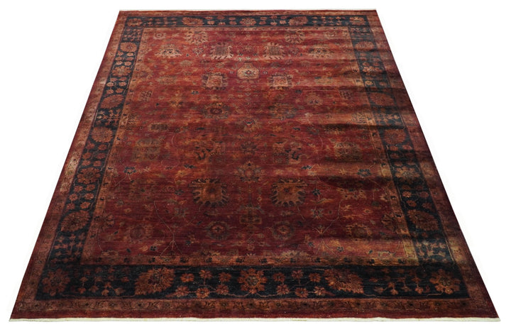 8x10 Traditional Overdyed Red And Black Hand Knotted Wool Area Rug - The Rug Decor