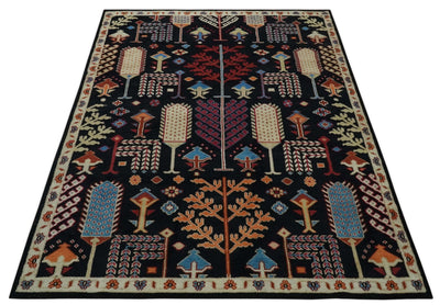 8x10 Tree of life Black, Beige, Peach and Blue Traditional Design wool Rug - The Rug Decor