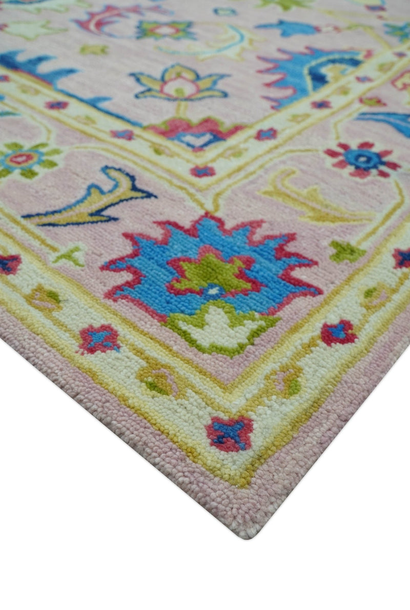 8x10 Vibrant Colorful Pink, Olive and Blue Oriental Oushak Hand Tufted area rug - The Rug Decor