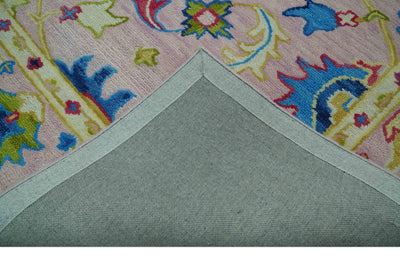 8x10 Vibrant Colorful Pink, Olive and Blue Oriental Oushak Hand Tufted area rug - The Rug Decor