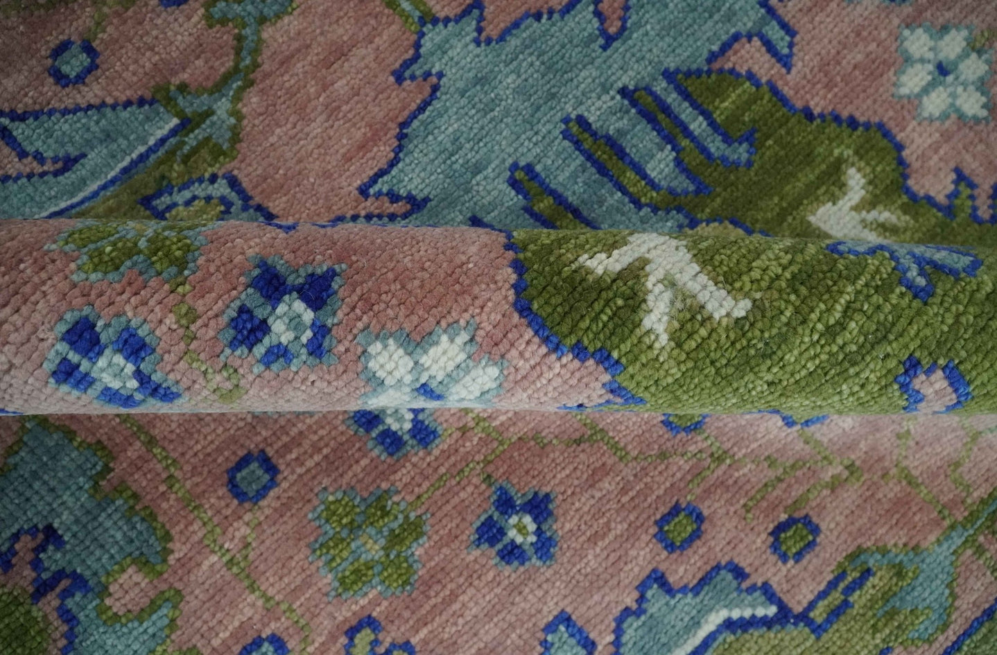 8x10 Wool Traditional Peach, Green and Blue Hand knotted Oushak Area Rug - The Rug Decor