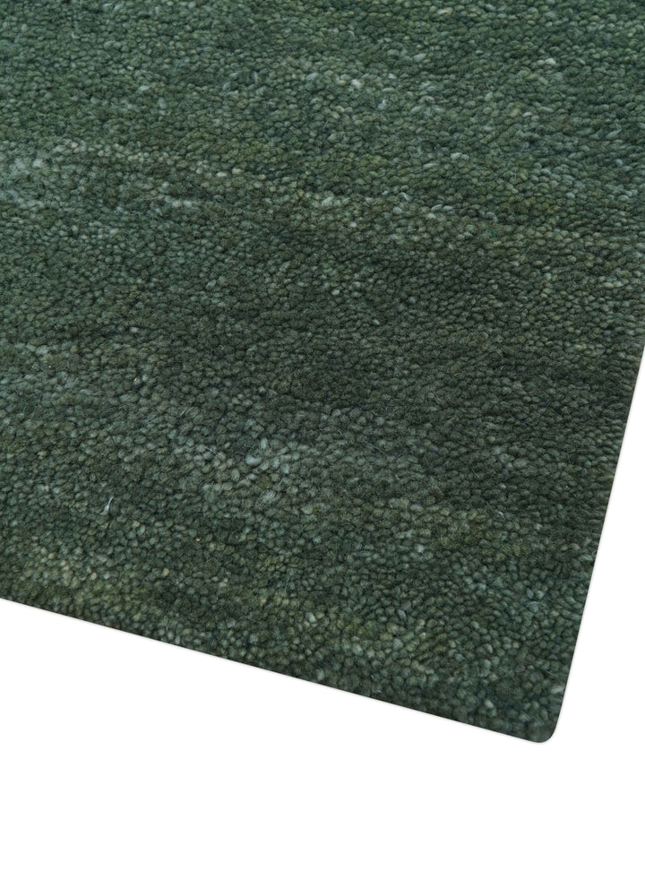 Custom Made Modern Solid Green Hand Tufted Wool Area Rug