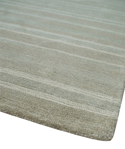 Modern Solid Stripes Pattern Contemporary Handloom Beige, Ivory and Silver 7.7x9.7 Viscose Area Rug