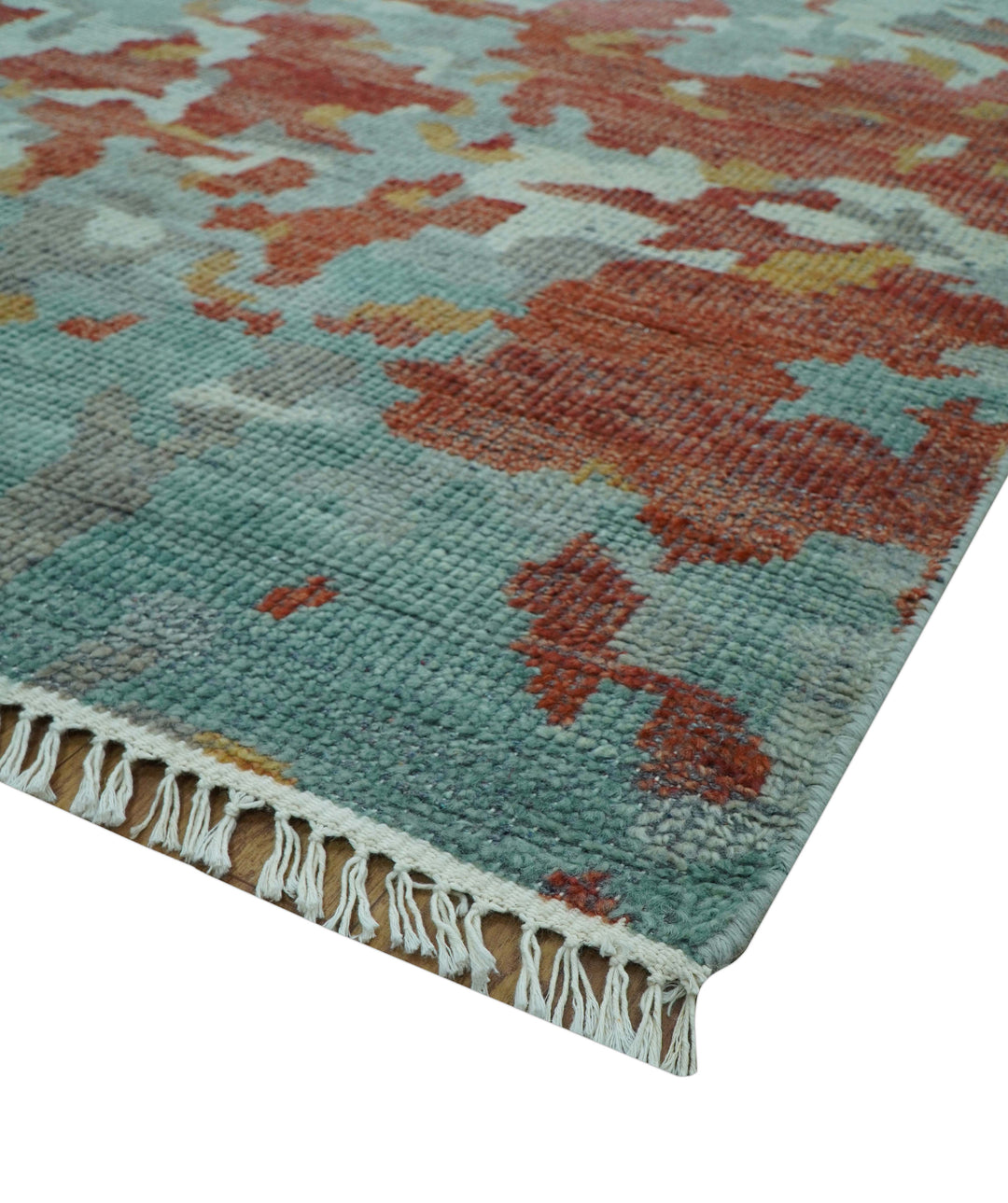 Custom Made Rust And Gray Modern Abstract Design Hand knotted Wool Area Rug