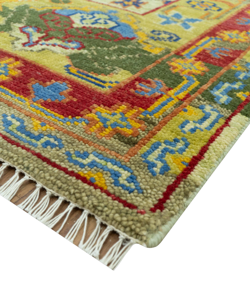 Gold, Blue And Green Transitional Hand Knotted 8x10 wool area rug
