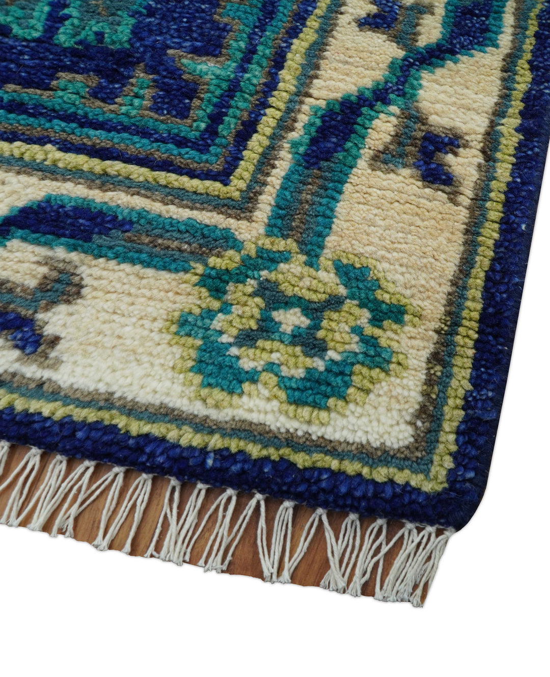 In Stock Khotan Design Blue And Beige Hand Knotted 4x6 Wool Rug