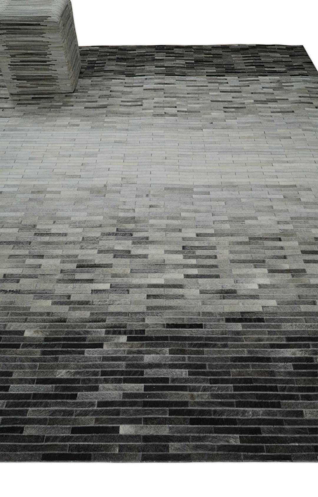 Ready to Ship 5x8 Modern Black And Silver Handmade Leather Rug