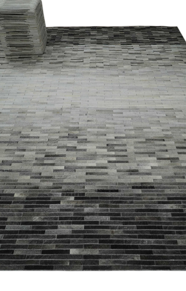 Ready to Ship 5x8 Modern Black And Silver Handmade Leather Rug