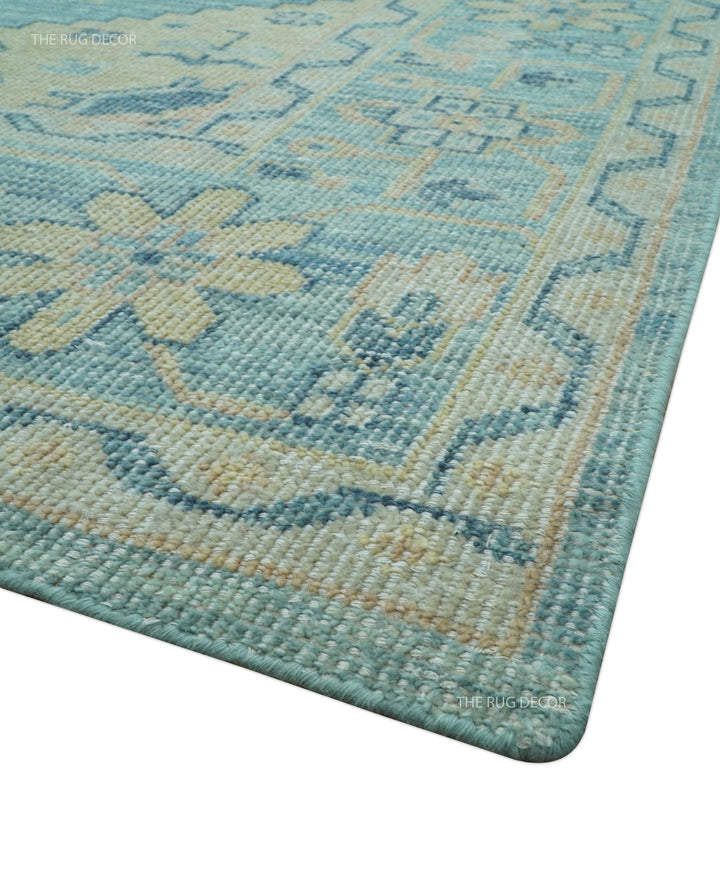 Custom Made Blue And Beige Turkish Design Hand knotted Wool Area Rug