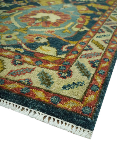 Traditional Oushak Blue and Gold Antique Style Hand knotted Custom Made Area Rug