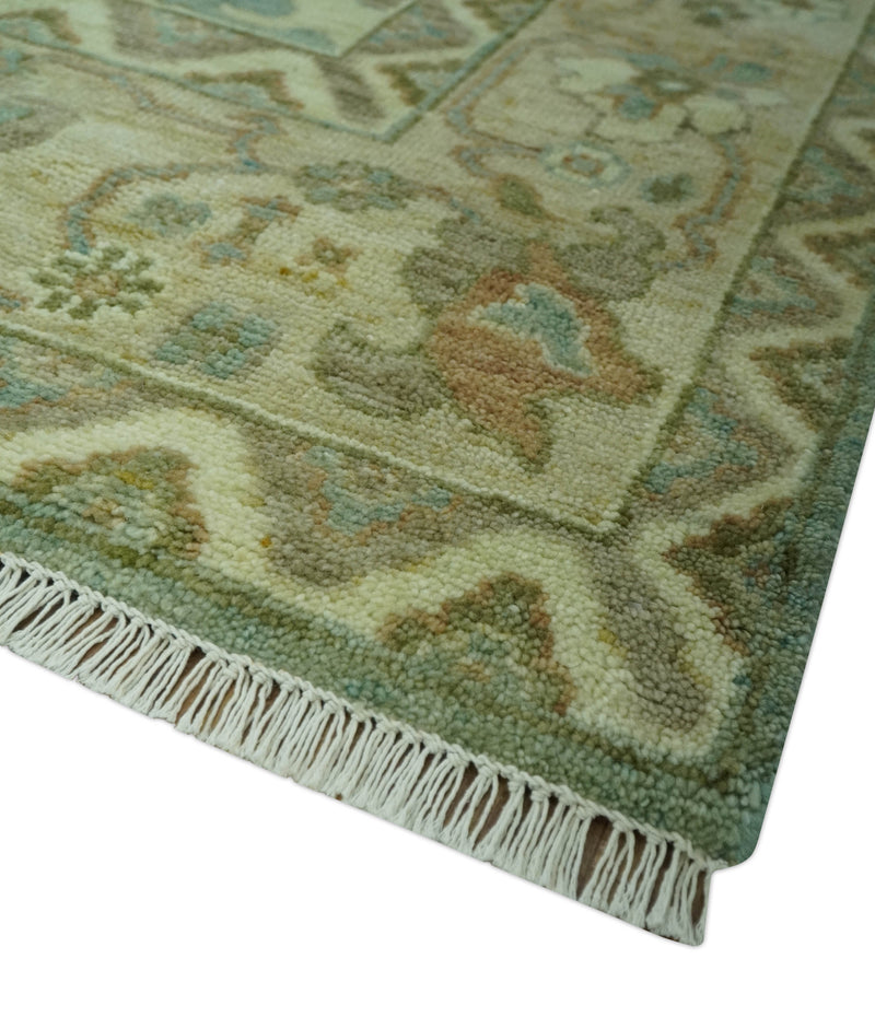 Antique design Green and Beige Traditional Oriental Oushak Custom Made wool area rug