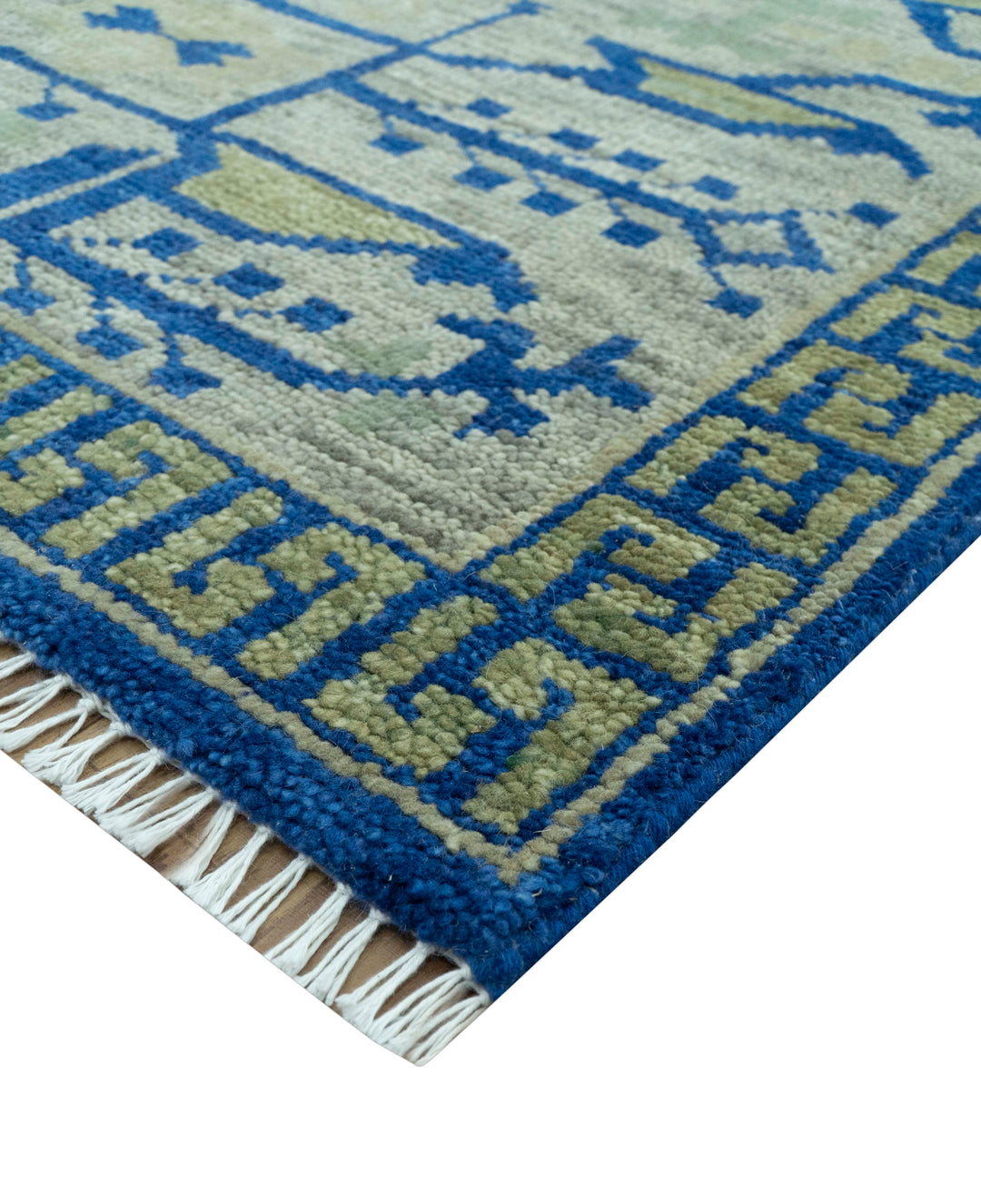 Blue And Beige Modern Design Hand Knotted Custom Made Wool Area Rug