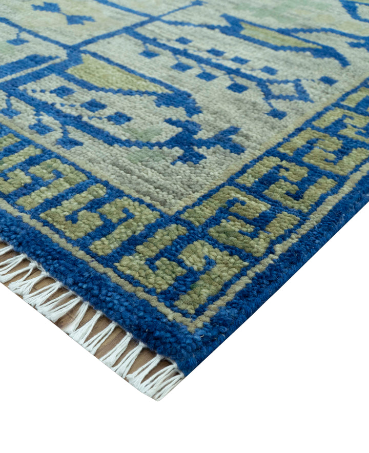 Blue And Beige Modern Design Hand Knotted Custom Made Wool Area Rug