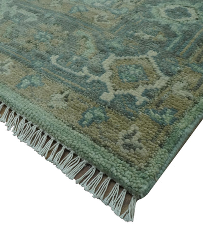 Custom Made Hand Knotted Green, Silver and Taupe Traditional Design wool rug