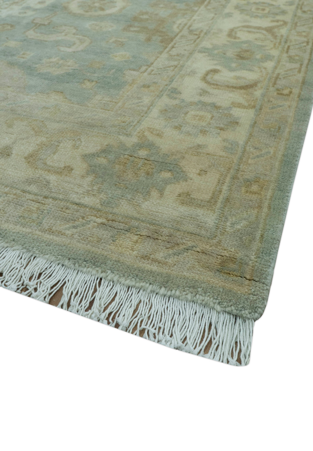 Beige And Blue Traditional Oushak Design  6x9 Hand Knotted Wool Area Rug