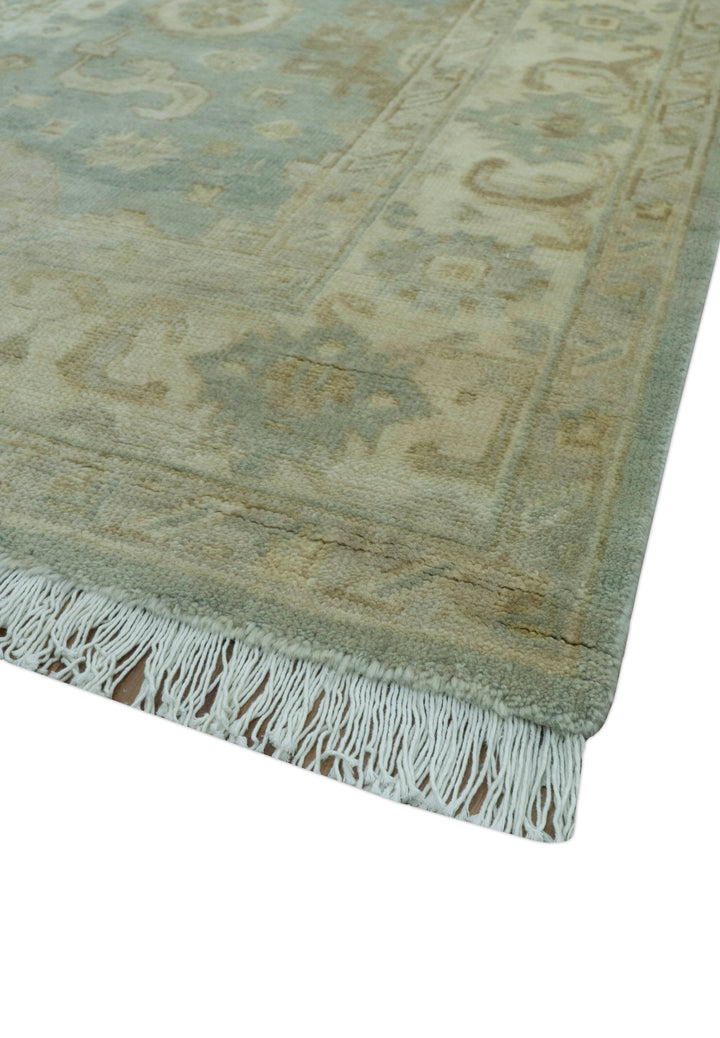 Beige And Blue Traditional Oushak Design  6x9 Hand Knotted Wool Area Rug