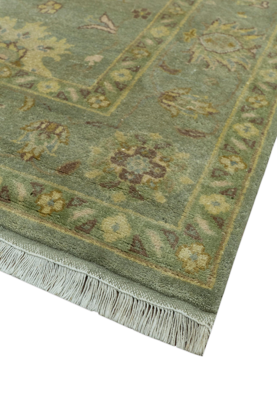 Traditional Oushak Design Antique Green And Brown  6x9 Hand Knotted Wool Rug