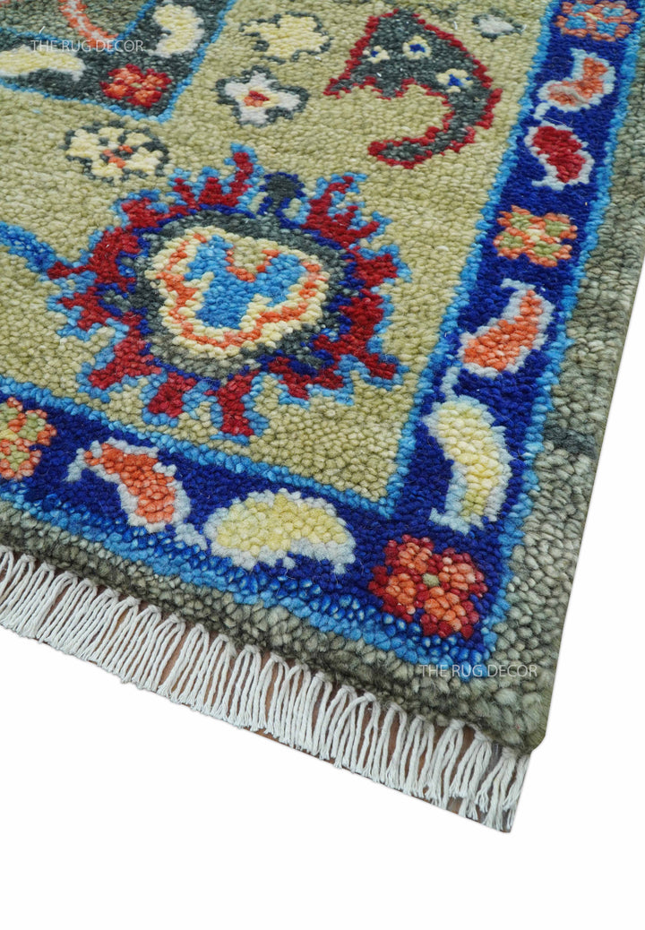 Ready to Ship 7x9 Feet Oushak Olive And Rust Hand Knotted Wool Rug