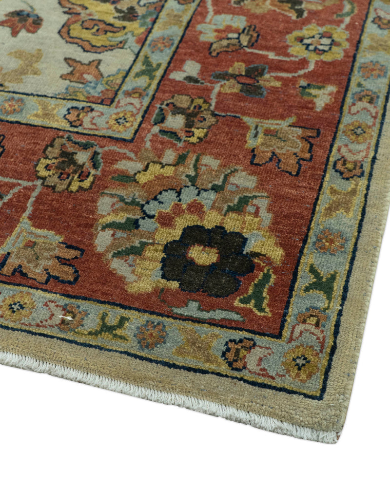 Traditional Heriz Design Beige And Brown  6x9 Hand Knotted Wool Area Rug
