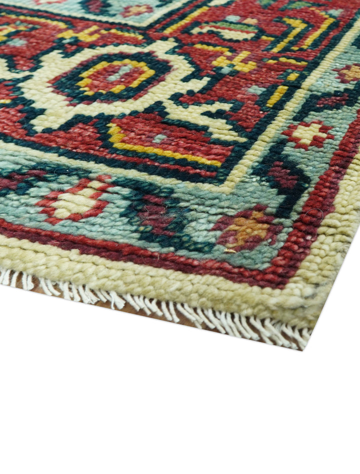Custom Made Traditional Heriz Design Rust And Ivory Hand Knotted Wool Rug